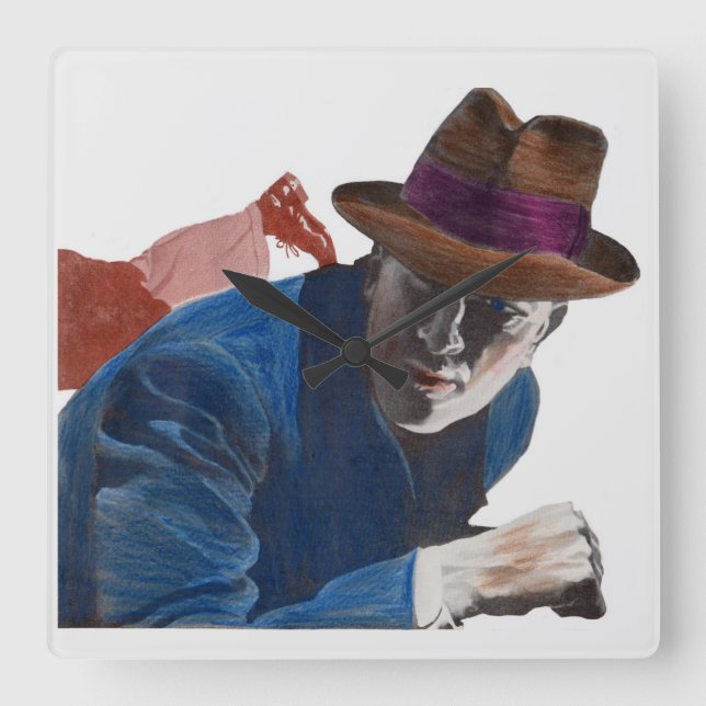 1950 gritty detective action square wall clock (Front)