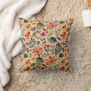 1950 Happy Flower Days Throw Pillow