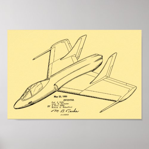 1950 Jet Airplane Patent Art Drawing Print