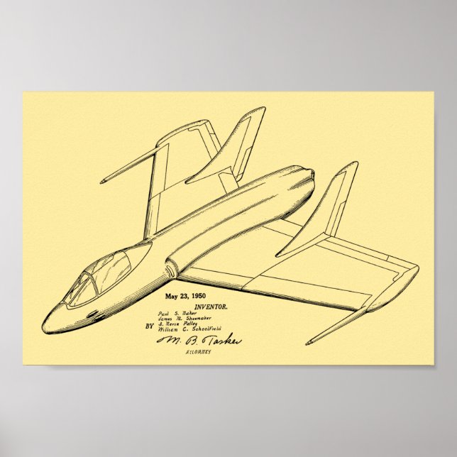 1950 Jet Airplane Patent Art Drawing Print (Front)