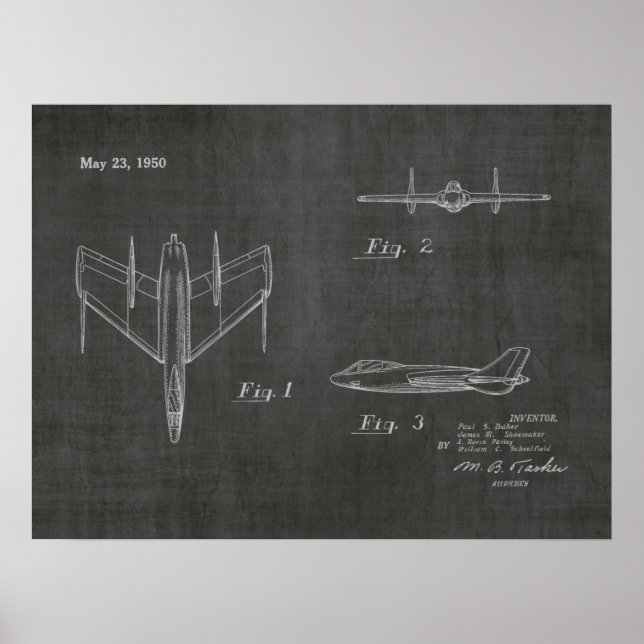 1950 Jet Airplane Patent Art Drawing Print (Front)