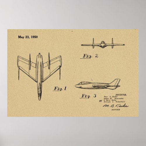 1950 Jet Airplane Patent Drawing Art Print