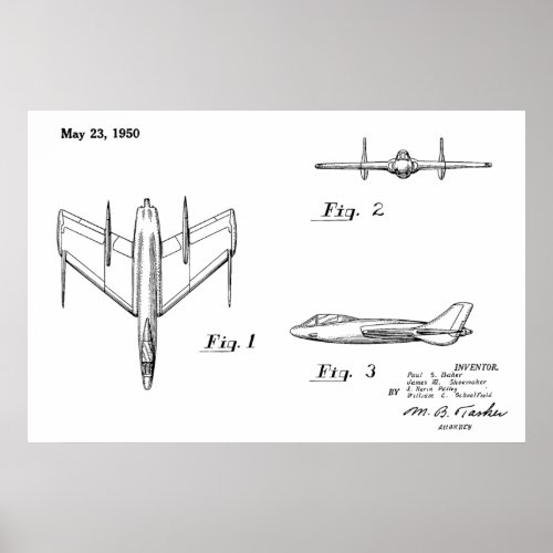 1950 Jet Airplane Patent Drawing Art Print