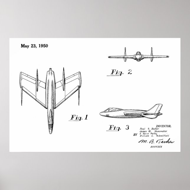 1950 Jet Airplane Patent Drawing Art Print (Front)
