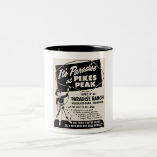 1950 mcm PIKES PEAK DUDE RANCH ADVERTISING Two-Tone Coffee Mug