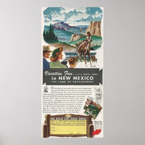 1950 New Mexico Travel Ad Poster