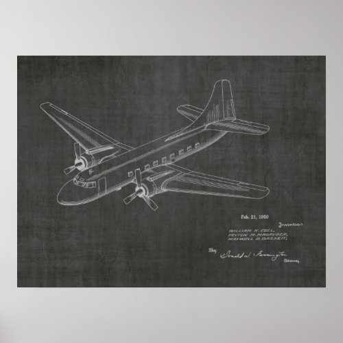 1950 Passenger Airplane Patent Art Drawing Print