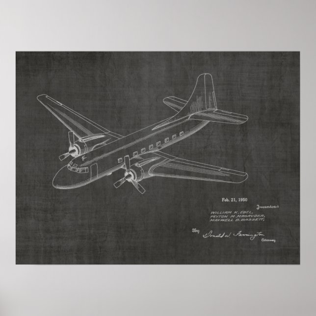 1950 Passenger Airplane Patent Art Drawing Print (Front)