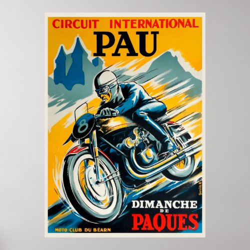 1950 Pau Grand Prix Motorcycle Race Poster