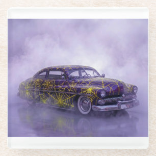 1950 Purple Mercury  With Spider Web Glass Coaster