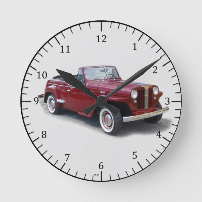 1950 red Jeepster top down wall clock (Front)