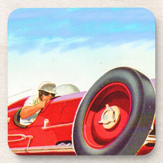 1950 red racing car beverage coaster (Front)