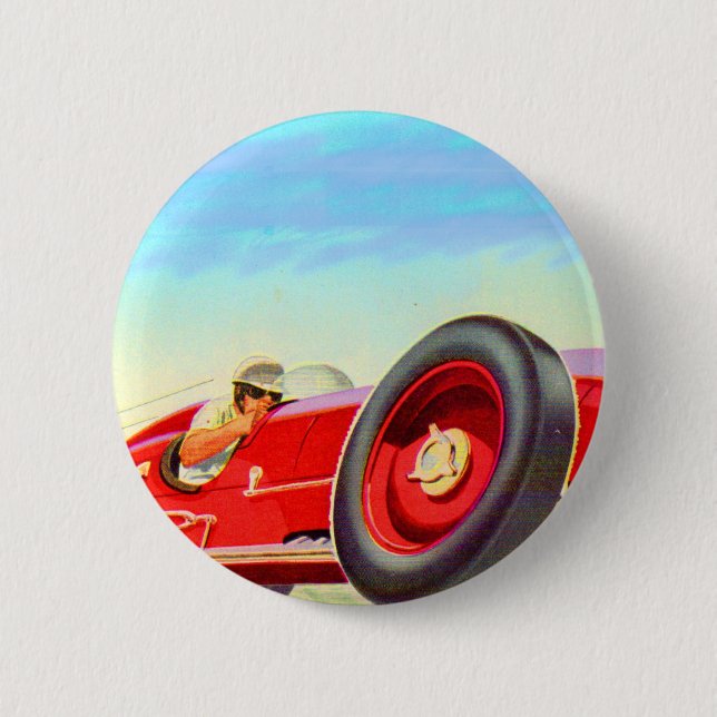 1950 red racing car pinback button (Front)