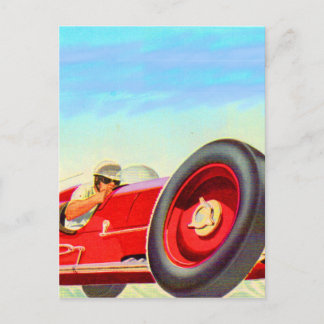 1950 red racing car postcard