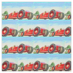 1950 red racing car print fabric