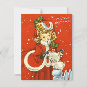 1950 Retro Vintage Christmas Girl Holiday Card