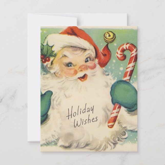 1950 Retro Vintage Christmas Santa With Candy cane Holiday Card (Front)