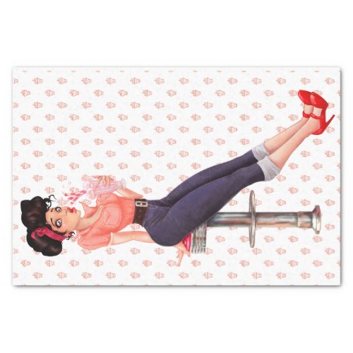 1950 Rockabilly Pinup Milkshake Maven Decoupage  Tissue Paper