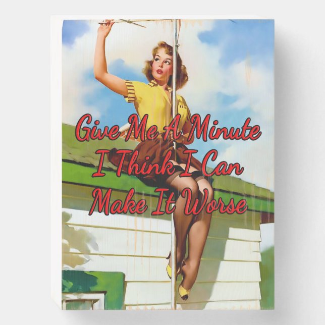 1950’s Fixing Antenna by Gil Elvgren Wooden Box Sign (Front Vertical)