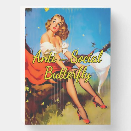 1950s Pinup Catch Butterfly by Gil Elvgren   Wooden Box Sign