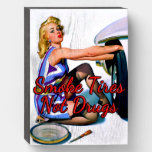 1950’s Pinup Changing A Tire By Gil Elvgren Wooden Box Sign at Zazzle
