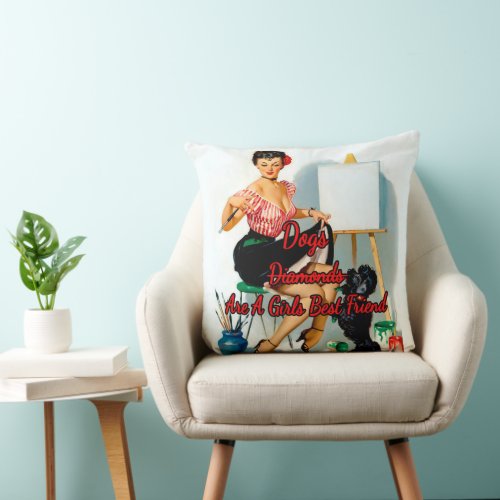 1950s Pinup Some Help Down Boy by Gil Elvgren  Throw Pillow