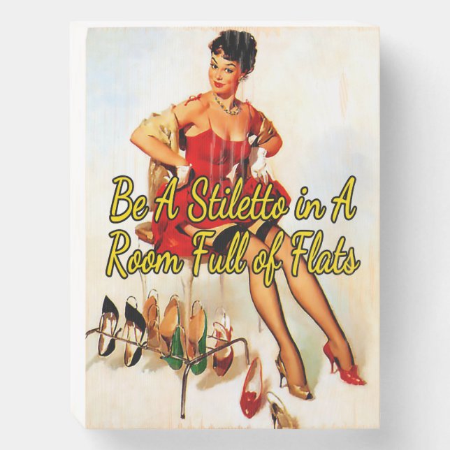 1950’s Trying on Shoes by Gil Elvgren Wooden Box Sign (Front Vertical)