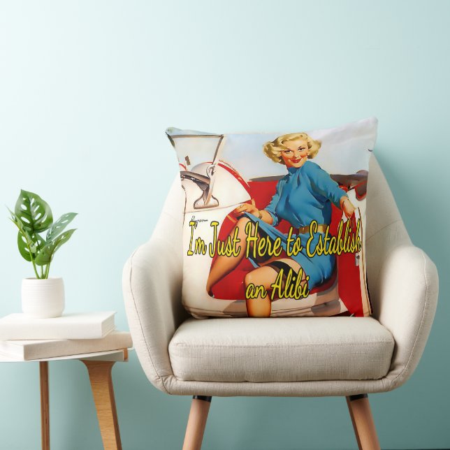1950’s Woman in White Car by Gil Elvgren  Throw Pillow (Chair)