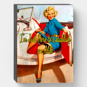 1950’s Woman in White Car by Gil Elvgren Wooden Box Sign