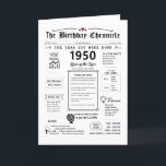 1950 The Year You Were Born Birthday Card<br><div class="desc">Step into the past with our fascinating 1950 birthday card! Packed with important moments and interesting facts from 1950, it's made just for your special birthday. This birthday card is full of cool insights and snapshots from that time. From big events like the first color TV show, the rise of...</div>