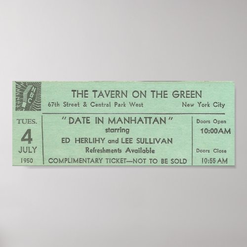 1950 Ticket Stub New York City Poster