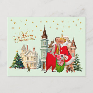 1950 Vintage Christmas Couple Merry Christmas Postcard