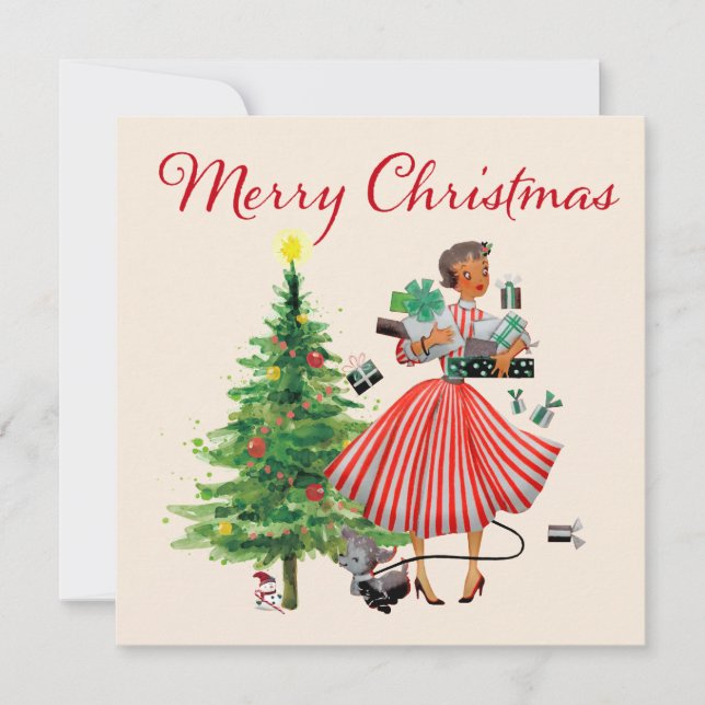 1950 Vintage Christmas Lady  Holiday Card (Front)