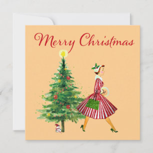 1950 Vintage Christmas Lady  Holiday Card
