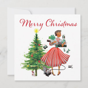 1950 Vintage Christmas Lady  Holiday Card