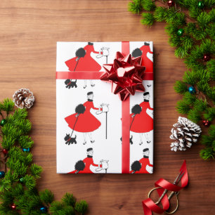 1950 Vintage Christmas Lady with Dog Wrapping Paper