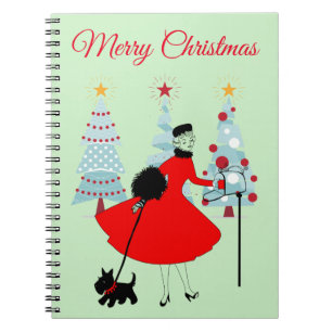 1950 Vintage Christmas Lady with Scottish Terrior Notebook