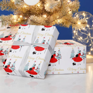 1950 Vintage Christmas Lady with Scottish Terrior Wrapping Paper