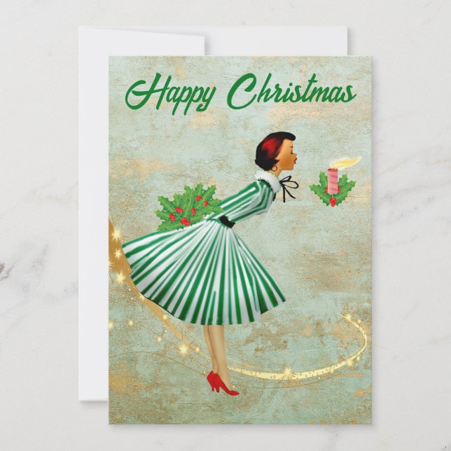 1950 Vintage Christmas woman Holiday Card (Front)