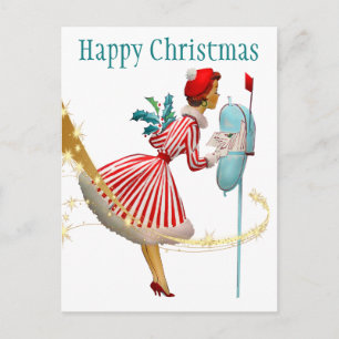 1950 Vintage Christmas Woman Postcard