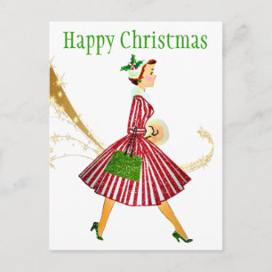 1950 Vintage Christmas Woman Postcard