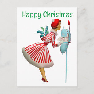 1950 Vintage Christmas Woman Postcard