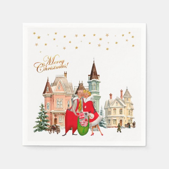 1950 Vintage Couple Merry Christmas Napkins (Front)