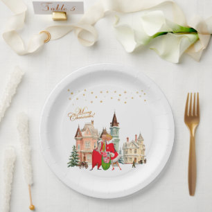 1950 Vintage Couple Merry Christmas Paper Plates