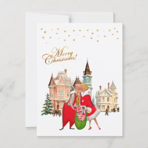 1950 Vintage Couple Merry Christmas Postcard