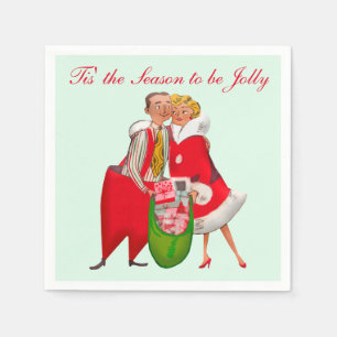 1950 Vintage Couple with Christmas Gift Sack Napkins