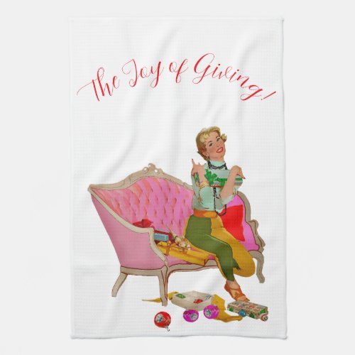 1950 Vintage Lady Christmas Greetings Kitchen Towel