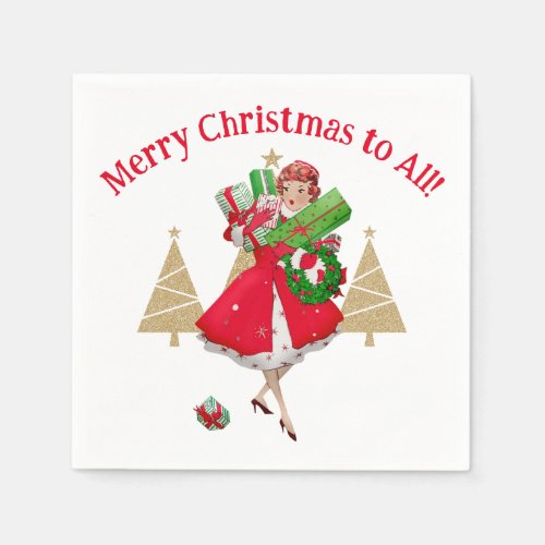 1950 Vintage Lady Christmas Greetings Napkins