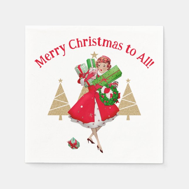 1950 Vintage Lady Christmas Greetings Napkins (Front)