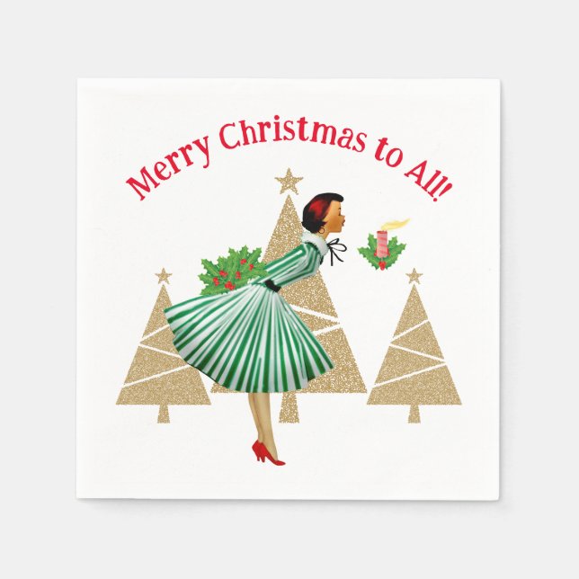 1950 Vintage Lady Christmas Greetings Napkins (Front)